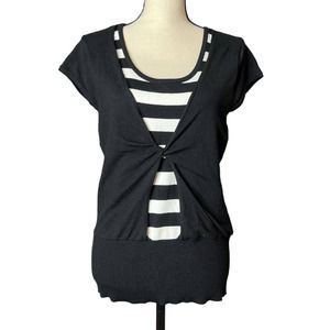 Michelle Nicole Women's Sweater in Black and White Cap Sleeves Size Large